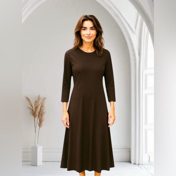 LAFAYETTE 148 NEW YORK BROWN 3/4 SLEEVE BUSINESS CASUAL MIDI DRESS PLUS SZ 18 - Picture 1 of 4